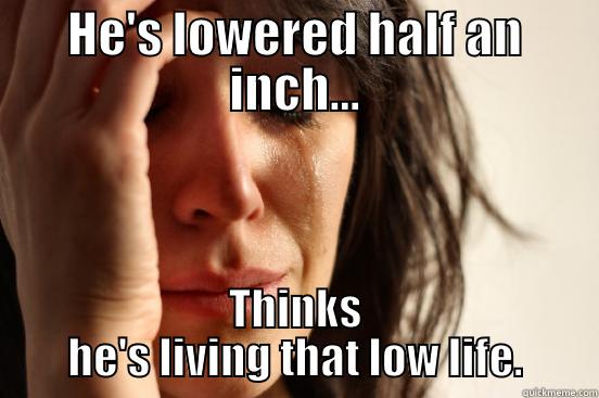 HE'S LOWERED HALF AN INCH... THINKS HE'S LIVING THAT LOW LIFE. First World Problems