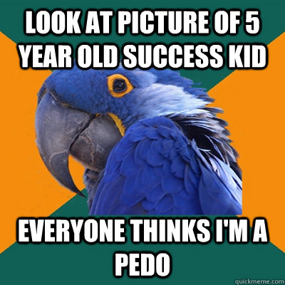 Look at picture of 5 year old Success Kid Everyone thinks i'm a pedo  Paranoid Parrot