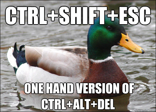 Ctrl+Shift+Esc  one hand version of Ctrl+alt+del  Actual Advice Mallard