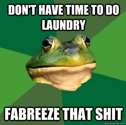 Don't have time to do laundry Fabreeze that shit  Foul Bachelor Frog