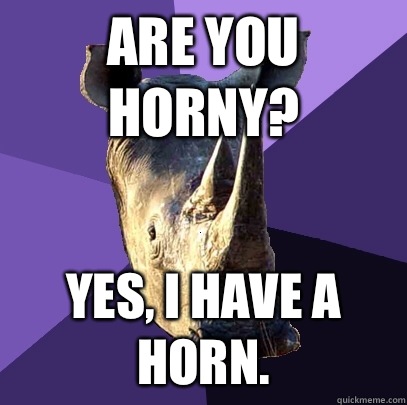 Are you horny? Yes, I have a horn.  Sexually Oblivious Rhino