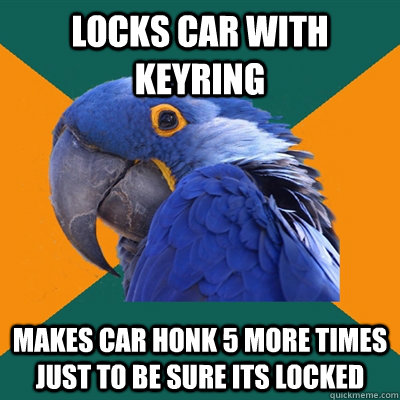 Locks car with keyring makes car honk 5 more times just to be sure its locked  Paranoid Parrot