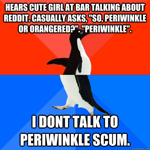 Hears cute girl at bar talking about reddit. Casually asks, 