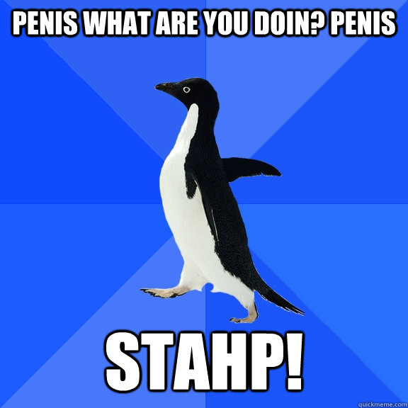 penis what are you doin? penis stahp!  Socially Awkward Penguin