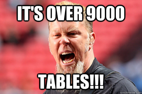 IT'S OVER 9000 TABLES!!!  I AM THE TABLE - James Hetfield