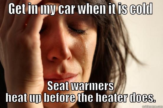 GET IN MY CAR WHEN IT IS COLD SEAT WARMERS HEAT UP BEFORE THE HEATER DOES. First World Problems
