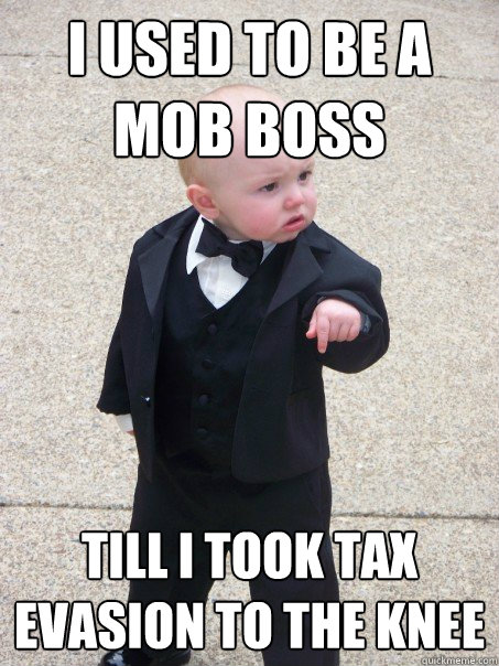 i used to be a mob boss till i took tax evasion to the knee   Baby Godfather
