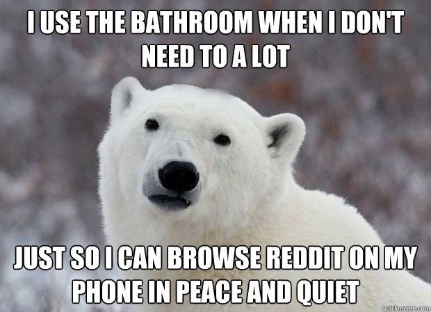I use the bathroom when i don't need to a lot Just so i can browse Reddit on my phone in peace and quiet  Popular Opinion Polar Bear