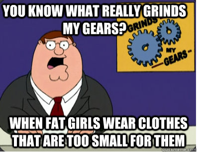 you know what really grinds my gears? When fat girls wear clothes that are too small for them  Family Guy Grinds My Gears