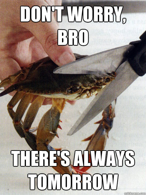 Don't worry, bro there's always tomorrow  Optimistic Crab