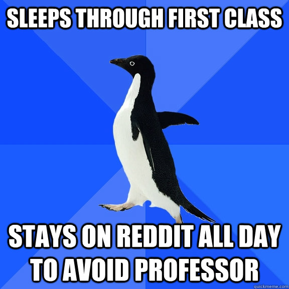 Sleeps through first class stays on reddit all day to avoid professor  Socially Awkward Penguin