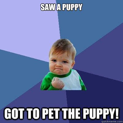 saw a puppy got to pet the puppy!  Success Kid