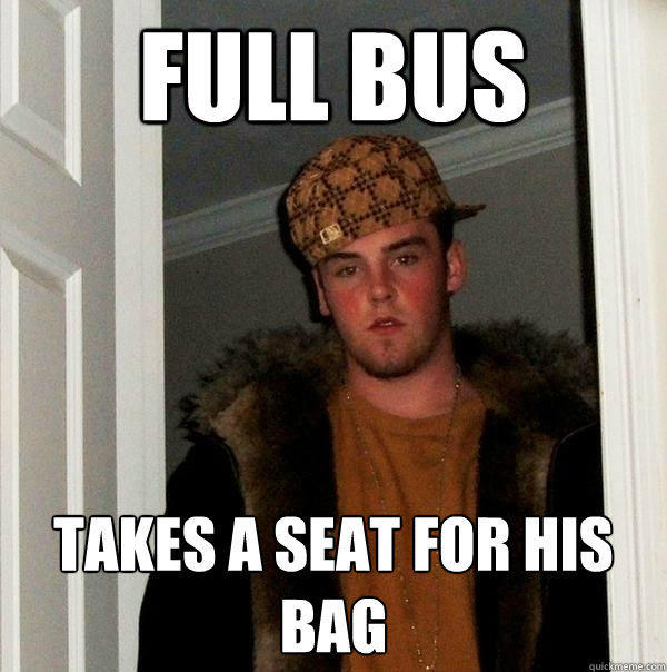 Full bus Takes a seat for his bag  
