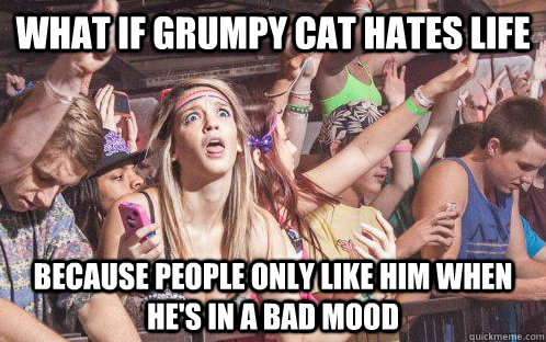 what if grumpy cat hates life because people only like him when he's in a bad mood  