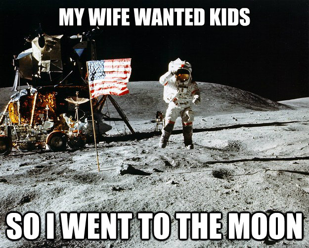My wife wanted kids so I went to the Moon  Unimpressed Astronaut