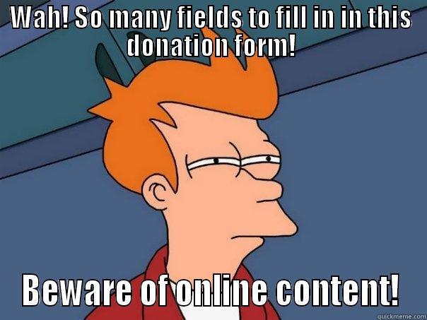 beware of online content - WAH! SO MANY FIELDS TO FILL IN IN THIS DONATION FORM! BEWARE OF ONLINE CONTENT! Futurama Fry