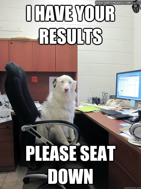 I have your results please seat down - I have your results please seat down  Doctor Dog