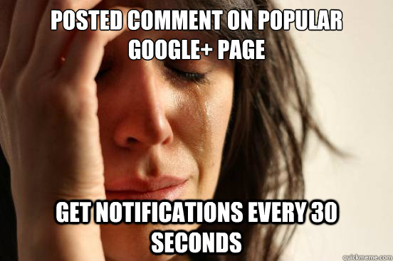 Posted comment on popular Google+ page Get notifications every 30 seconds  First World Problems