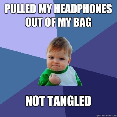 Pulled my headphones out of my bag Not tangled  Success Kid