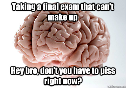 Taking a final exam that can't make up Hey bro, don't you have to piss right now?   Scumbag Brain