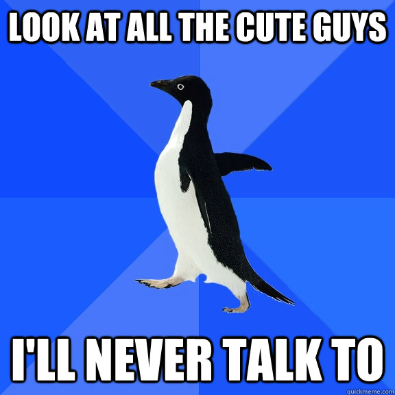 Look at all the cute guys I'll never talk to  Socially Awkward Penguin