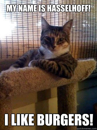 My Name is Hasselhoff!                          I like Burgers!  The Most Interesting Cat in the World