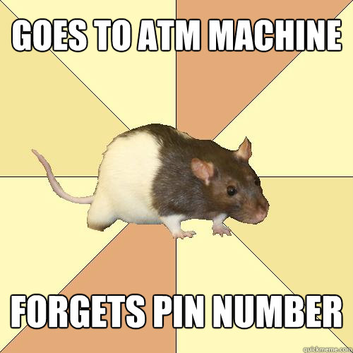 Goes to ATM machine Forgets PIN number  Redundant Rat