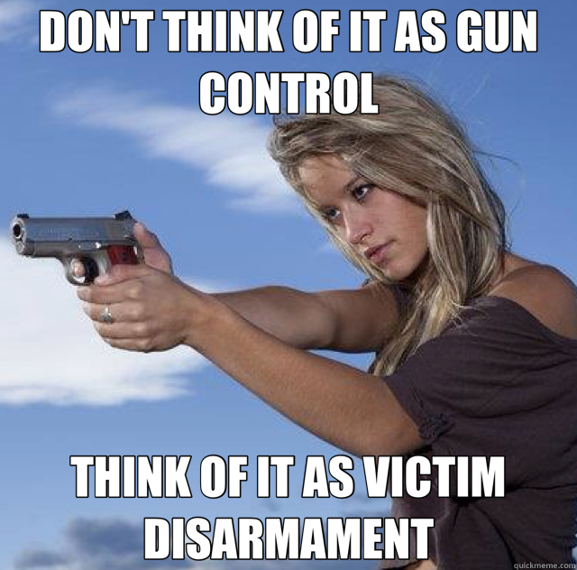DON'T THINK OF IT AS GUN CONTROL THINK OF IT AS VICTIM DISARMAMENT  