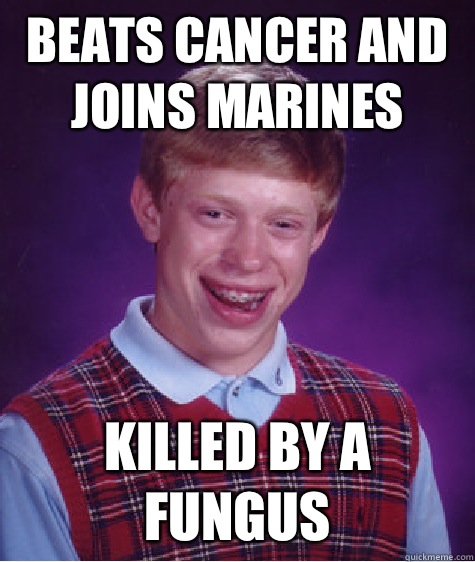 Beats cancer and joins Marines Killed by a fungus  Bad Luck Brian