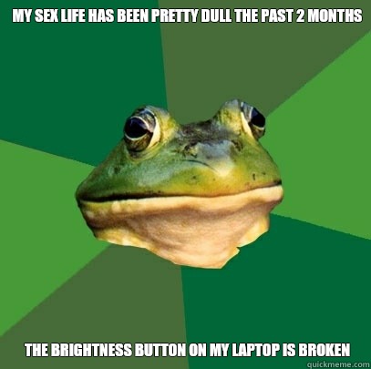 My sex life has been pretty dull the past 2 months The brightness button on my laptop is broken  Foul Bachelor Frog