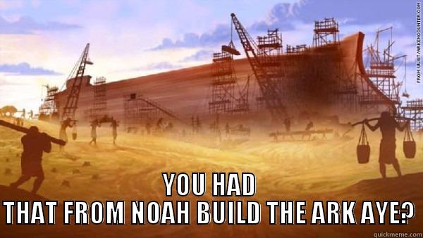  YOU HAD THAT FROM NOAH BUILD THE ARK AYE? Misc