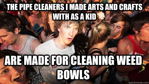 The pipe cleaners I made arts and crafts with as a kid Are made for cleaning weed bowls  Sudden Clarity Clarence