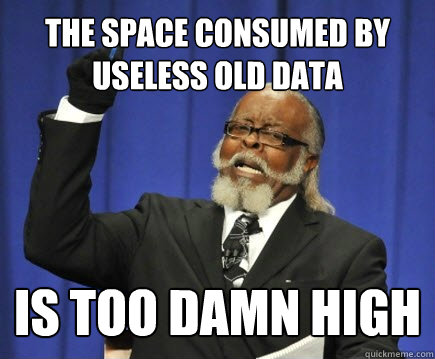 The space consumed by useless old data is too damn high  Too Damn High