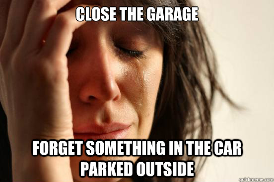 Close the garage Forget something in the car parked outside  First World Problems