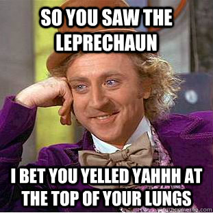 So you saw the leprechaun I bet you yelled yahhh at the top of your lungs  Condescending Wonka