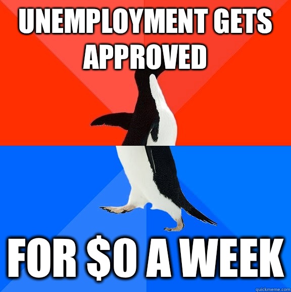 Unemployment gets approved For $0 a week  Socially Awesome Awkward Penguin