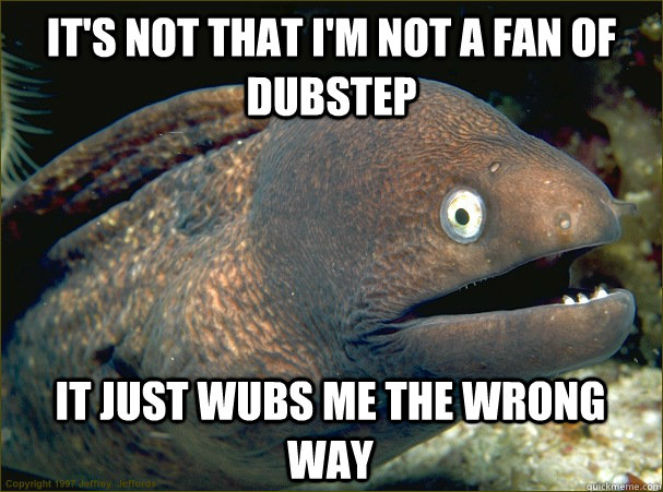 it's not that i'm not a fan of dubstep  it just Wubs me the wrong way  Bad Joke Eel