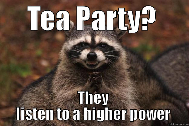 TEA PARTY? THEY LISTEN TO A HIGHER POWER Evil Plotting Raccoon