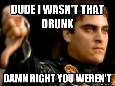 dude i wasn't that drunk damn right you weren't  Downvoting Roman