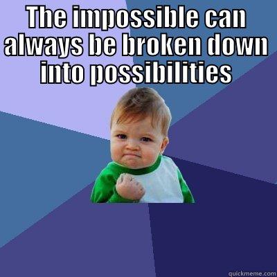 THE IMPOSSIBLE CAN ALWAYS BE BROKEN DOWN INTO POSSIBILITIES  Success Kid