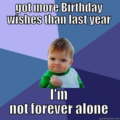 GOT MORE BIRTHDAY WISHES THAN LAST YEAR I'M NOT FOREVER ALONE Success Kid