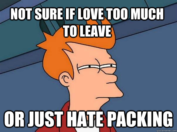 Not sure if love too much to leave or just hate packing  Futurama Fry