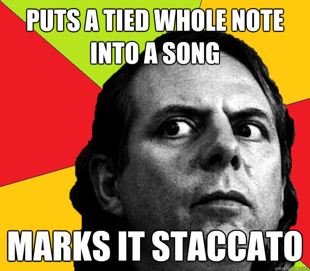 puts a tied whole note into a song Marks it staccato - puts a tied whole note into a song Marks it staccato  Insanity composer