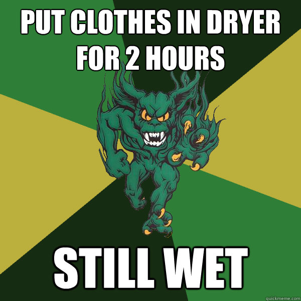 Put clothes in dryer for 2 hours still wet  Green Terror