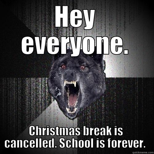 HEY EVERYONE. CHRISTMAS BREAK IS CANCELLED. SCHOOL IS FOREVER.  Insanity Wolf