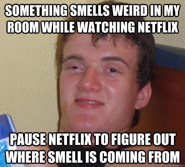 Something smells weird in my room while watching netflix pause netflix to figure out where smell is coming from  10 Guy