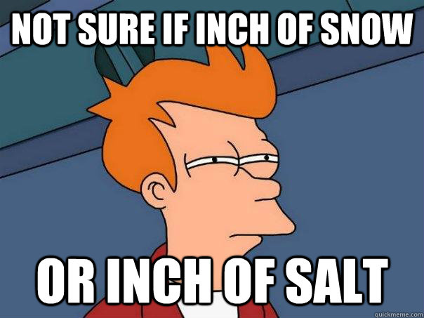 Not sure if inch of snow or inch of salt - Not sure if inch of snow or inch of salt  Futurama Fry