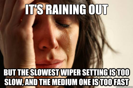 It's raining out but the slowest wiper setting is too slow, and the medium one is too fast  First World Problems