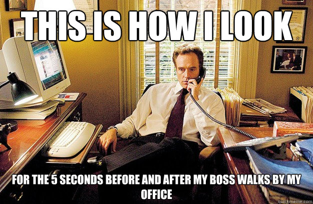 this is how i look for the 5 seconds before and after my boss walks by my office - this is how i look for the 5 seconds before and after my boss walks by my office  Busy Josh Lyman