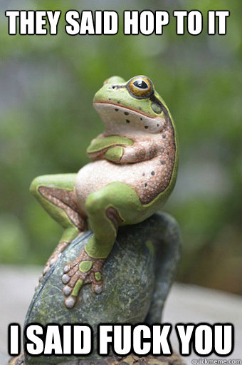 They said hop to it I said fuck you - They said hop to it I said fuck you  Unimpressed Frog